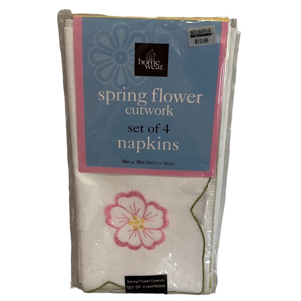 Home Wear ‘Spring Flower’ Cutwork Napkins~4 NIP~18”x18”